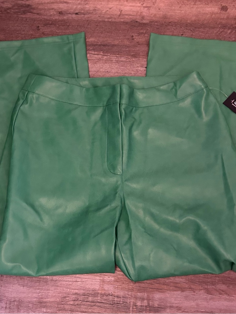 Bagatelle Collection Green Faux Leather Wide-Leg Crop‎ Pants Zip 4